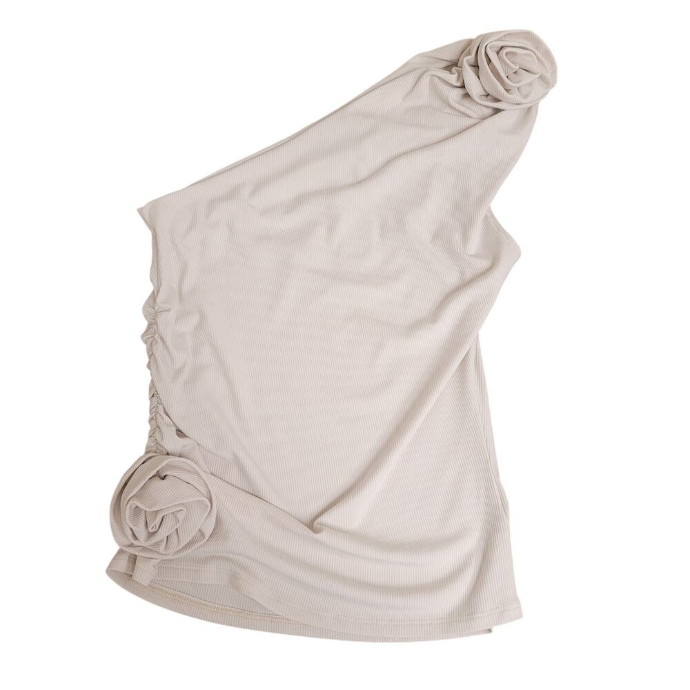Sunday Ritual Ivory One Shoulder Rosette Tank NWT MED Brunch Stretch Y2K Party